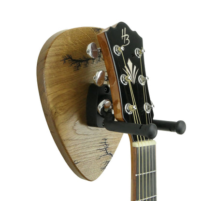 Gitarrenhalter aus Eiche mit Lichtenberg Gravur – DARK LINES FIVE Schwarz