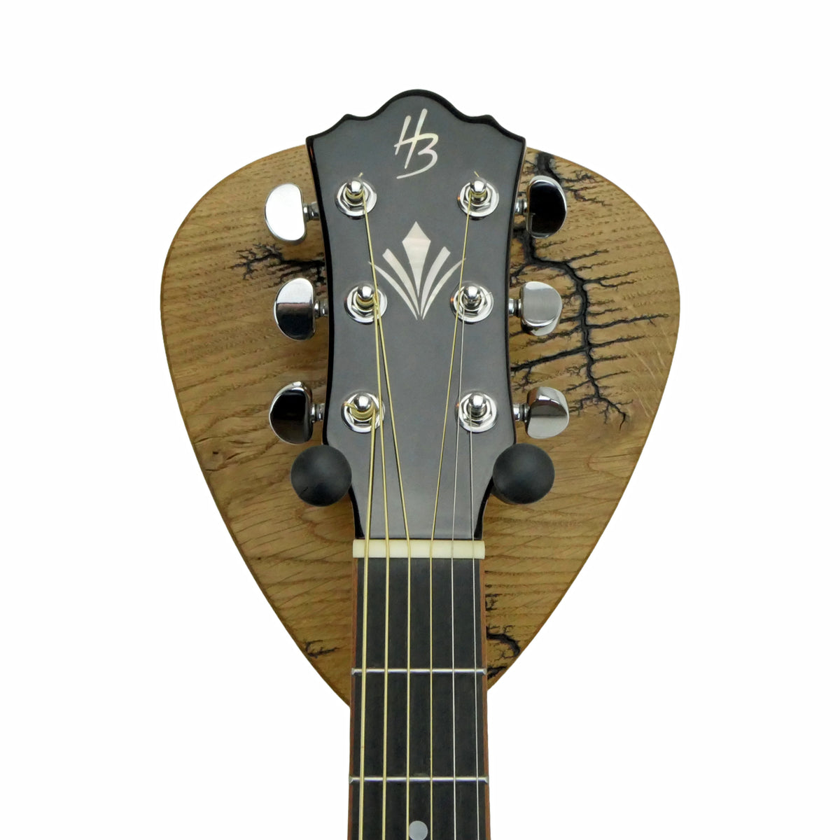 Gitarrenhalter aus Eiche mit Lichtenberg Gravur – DARK LINES FIVE Schwarz