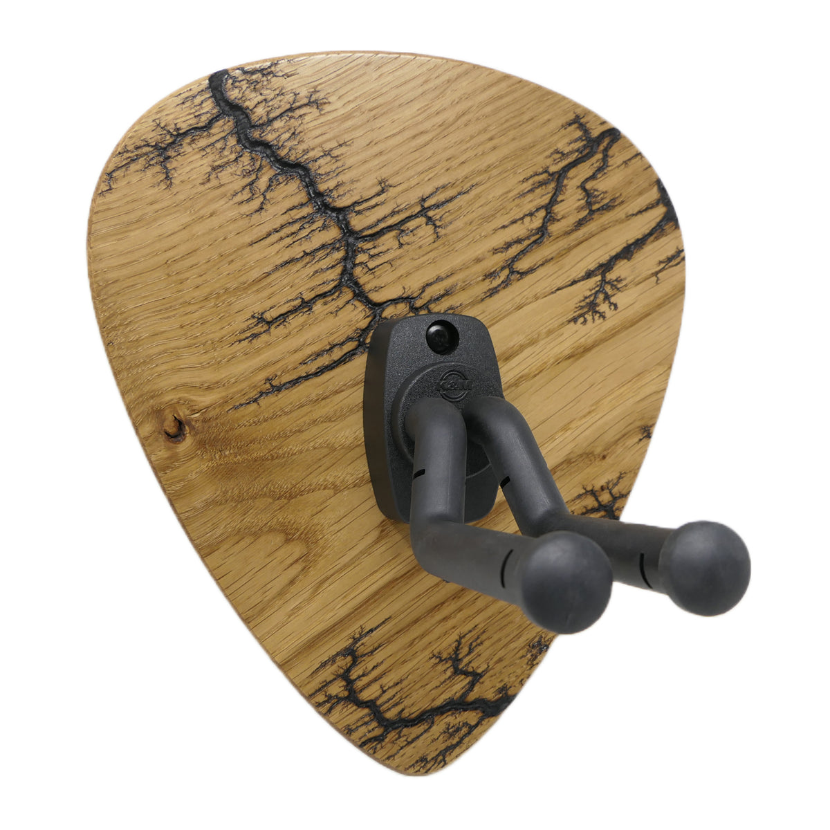 Gitarrenhalter aus Eiche mit Lichtenberg Gravur – DARK LINES FIVE Schwarz