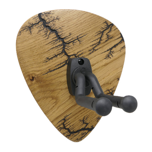 Gitarrenhalter aus Eiche mit Lichtenberg Gravur – DARK LINES FIVE Schwarz