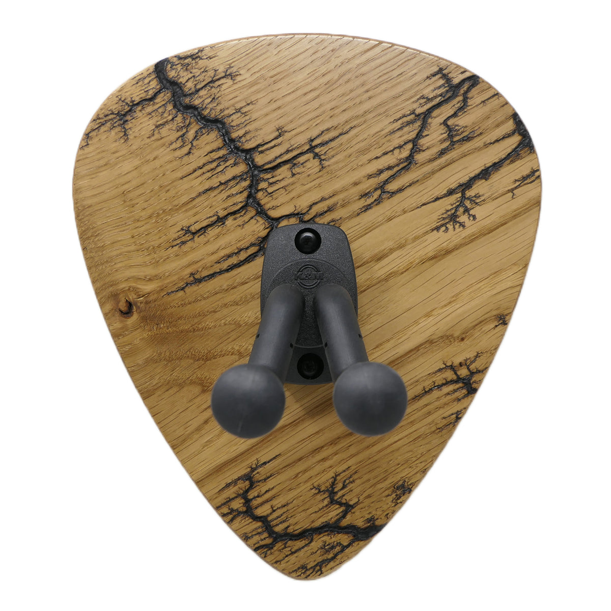 Gitarrenhalter aus Eiche mit Lichtenberg Gravur – DARK LINES FIVE Schwarz