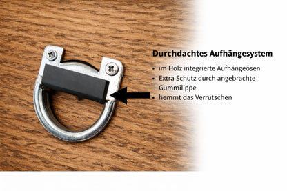 Aufhängesystem des Schlüsselboards mit Öse und verdeckter Wandmontage