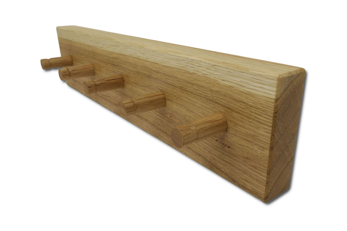 Schlüsselboard aus massiver Eiche 35 cm mit fünf Eichenhaken