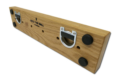 Rückseite des Schlüsselboards aus Eiche mit Aufhängung und ROCK THE WALL Branding