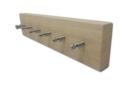 Schlüsselboard aus weiß pigmentierter Eiche 35 cm mit sechs Edelstahlhaken