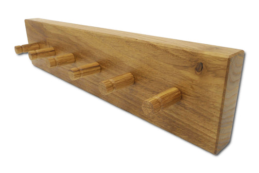 Schlüsselboard aus massiver Eiche 35 cm mit sechs Eichenhaken