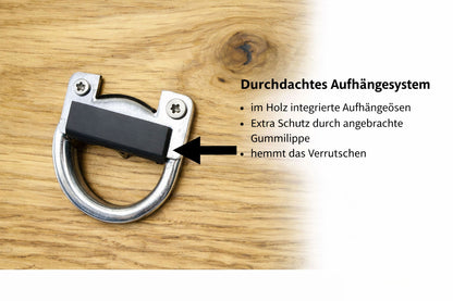 Aufhängesystem des Schlüsselboards mit Öse und verdeckter Wandmontage